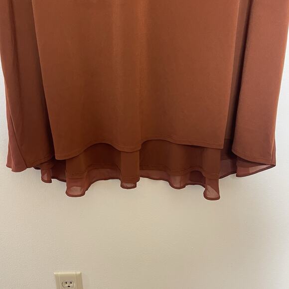 SUSAN GRAVER Burnt‎ Orange Liquid Knit Chiffon Flowy Back Blouse Tunic Boho 3X - Picture 3 of 9